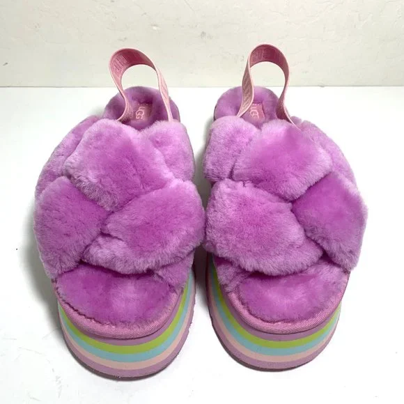 UGG Disco Knot Platform Sandals Sheepskin Slides Wildflower Size 9 NEW